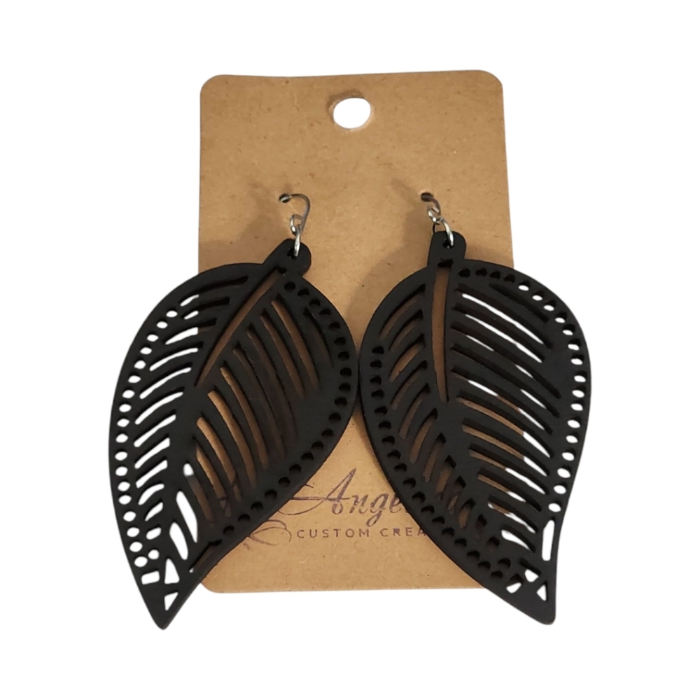 Dark Bloom Leaf Wood Drop Earrings